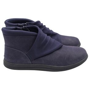 Clarks Cloudsteppers Ankle Boots Womens 9.5 W Navy Blue Ruched Zip 261695385070